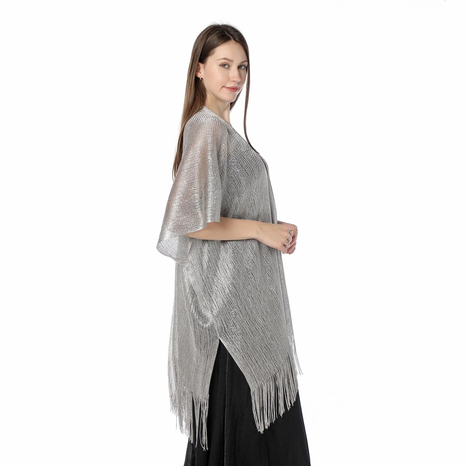 Silver Grey Shimmer Sparkly Kimono Style Cardigan