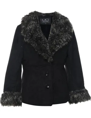 Single Breasted Black Faux Shearling Lined Afghan Jacket - L