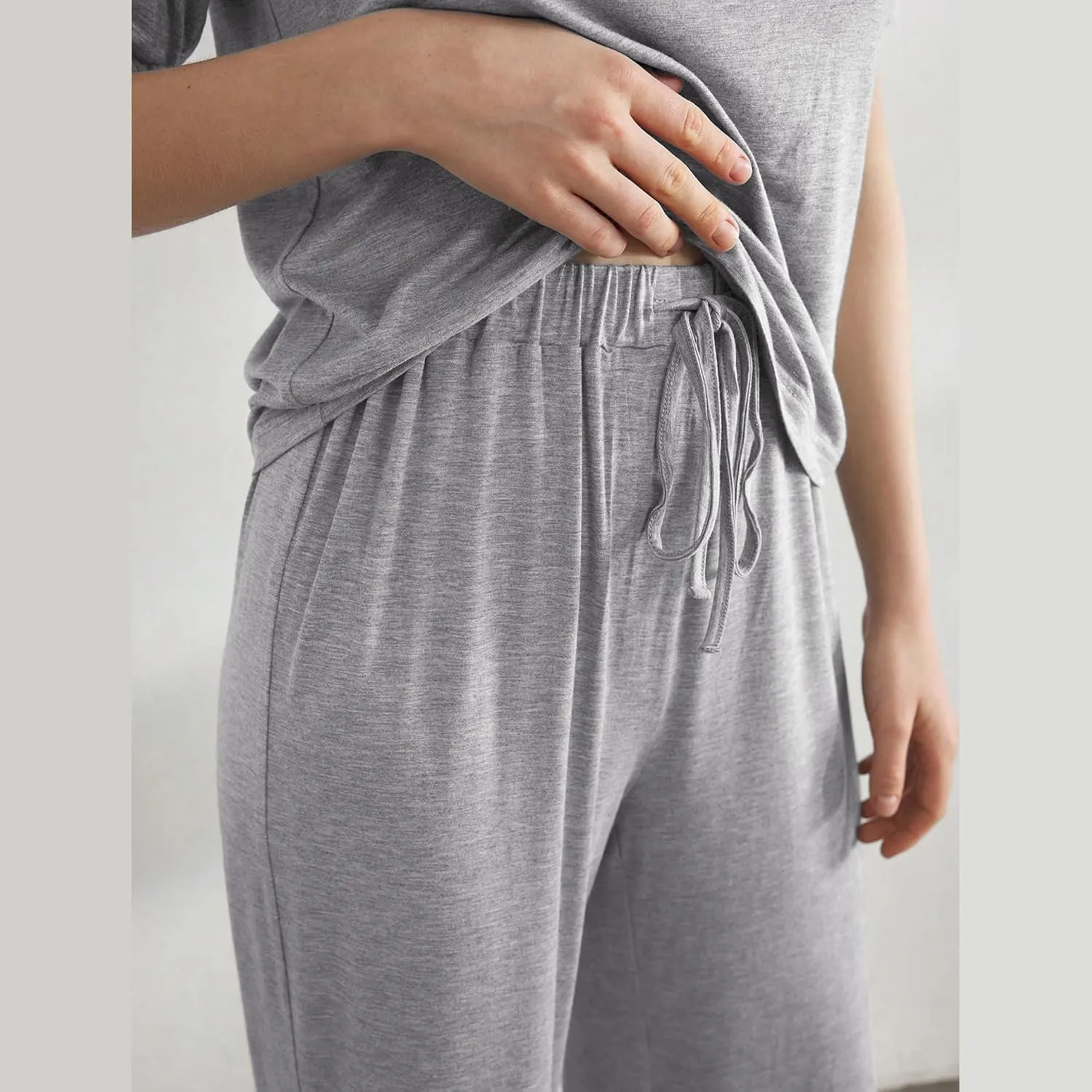 Slouchy Pajamas for Women Set Short Sleeve Tops Wide Leg Pants Comfy Two Piece Sets Loungewear Sleepwear