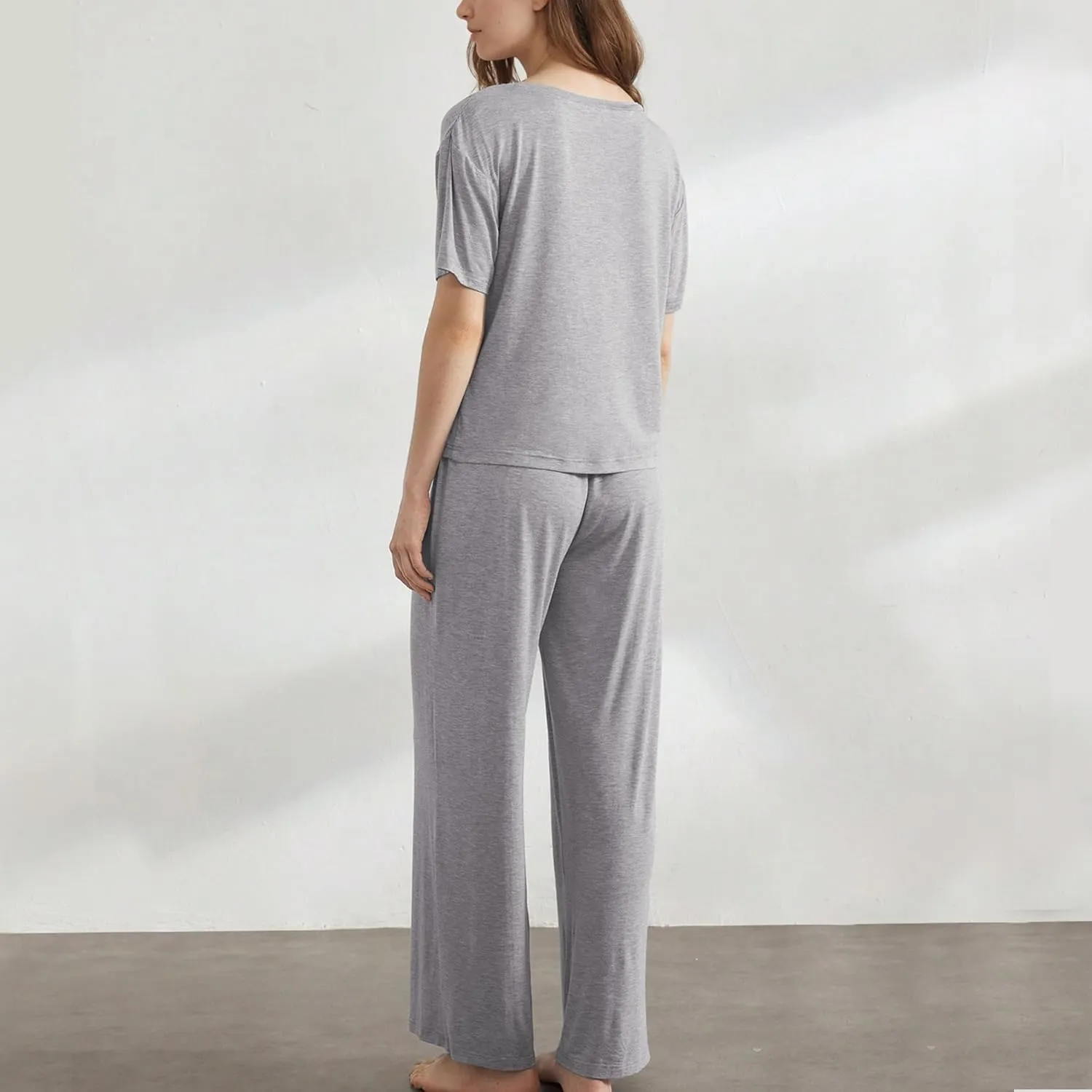 Slouchy Pajamas for Women Set Short Sleeve Tops Wide Leg Pants Comfy Two Piece Sets Loungewear Sleepwear