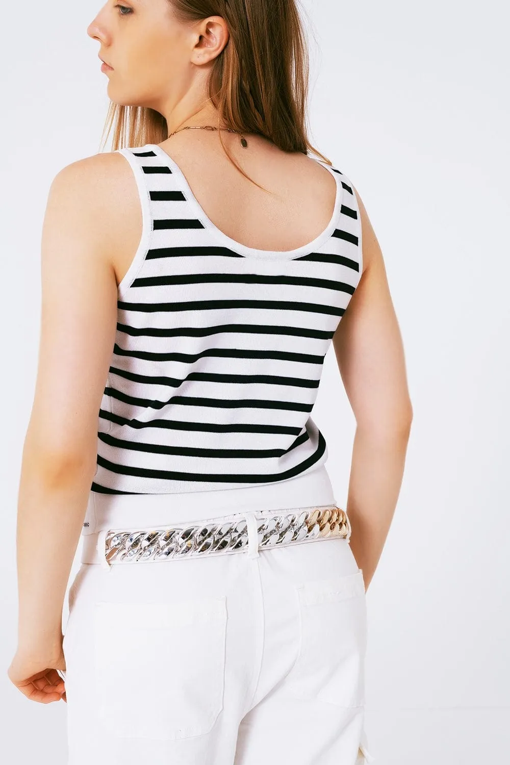 Striped Cropped Top In Navy And White