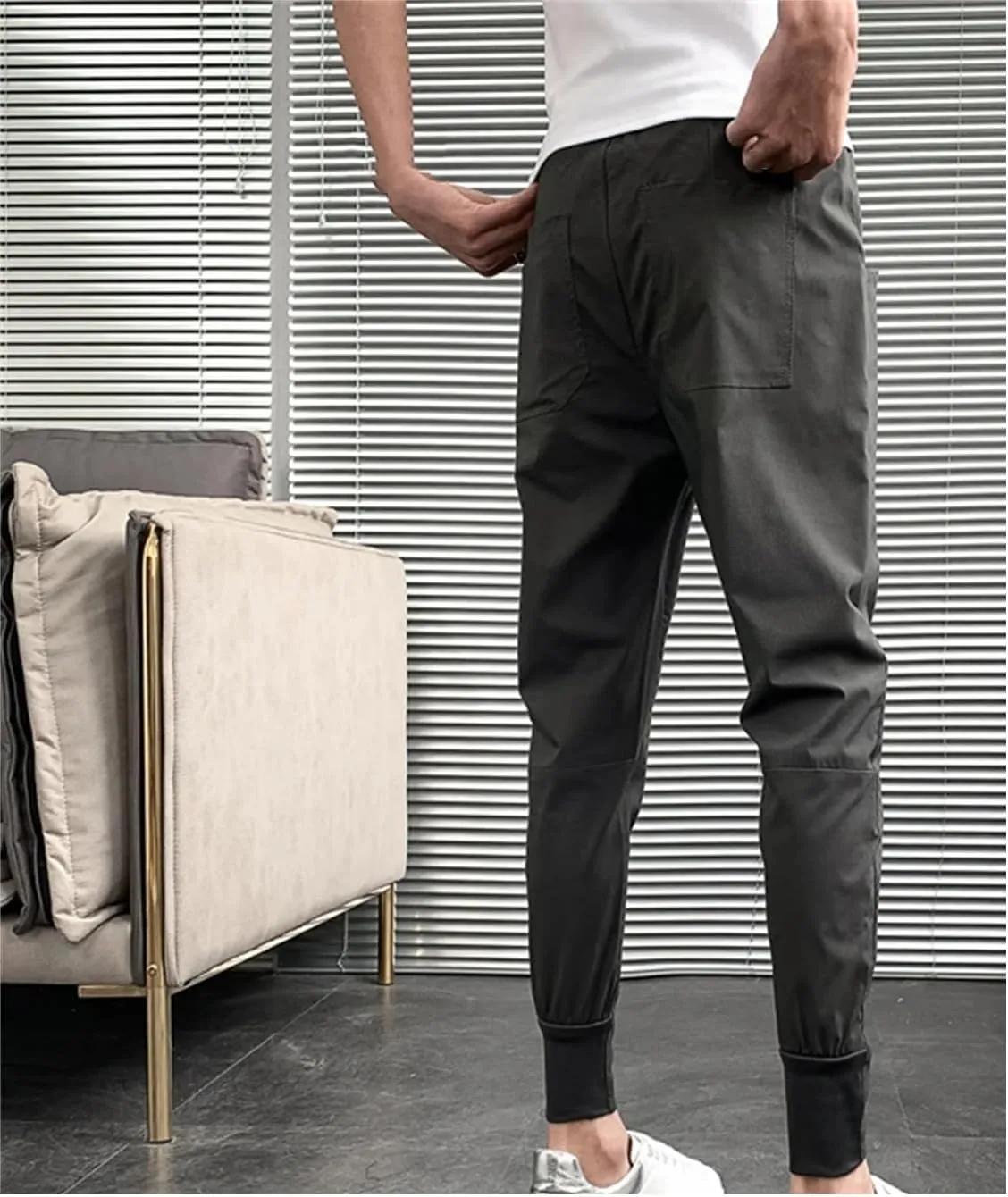 Summer Men Lightweight Harem Pants Fashion Slim Fit Casual Pants Men All Match Streetwear Joggers