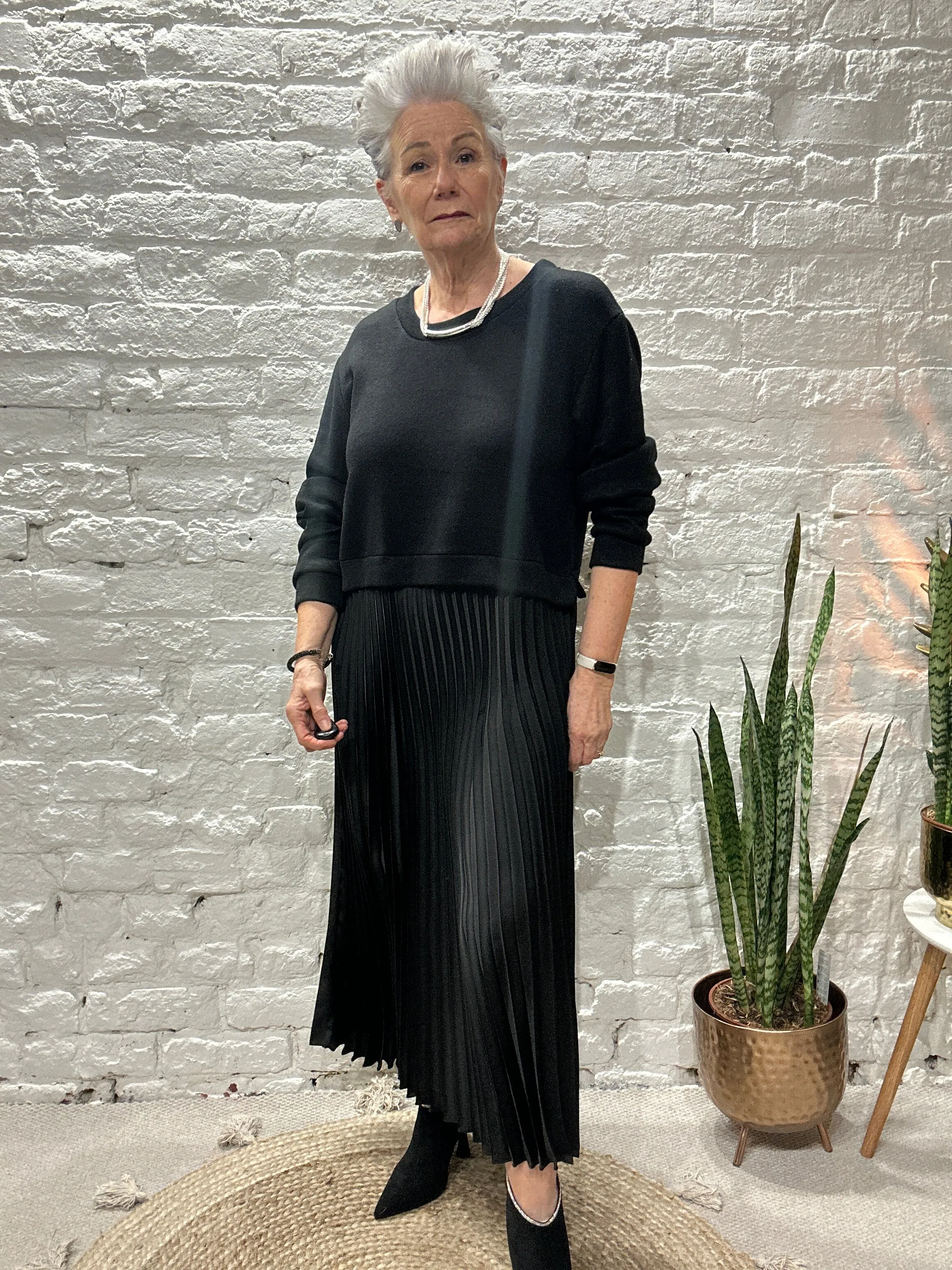 The Amy Jumper Plain Dress Knitted Top Part with Pleated Skirt