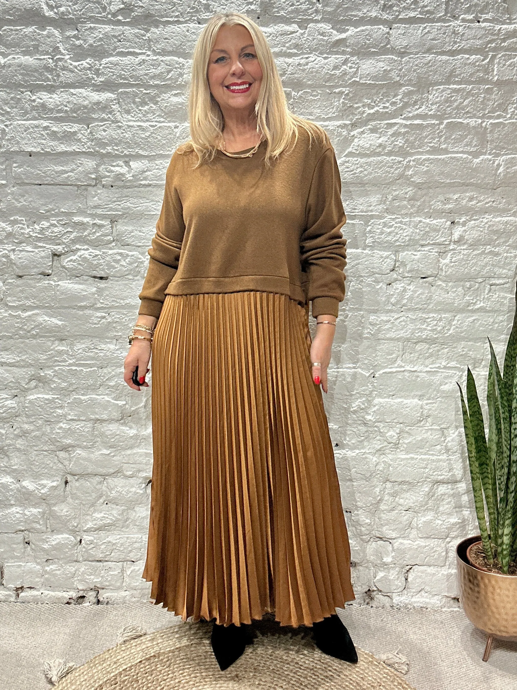 The Amy Jumper Plain Dress Knitted Top Part with Pleated Skirt