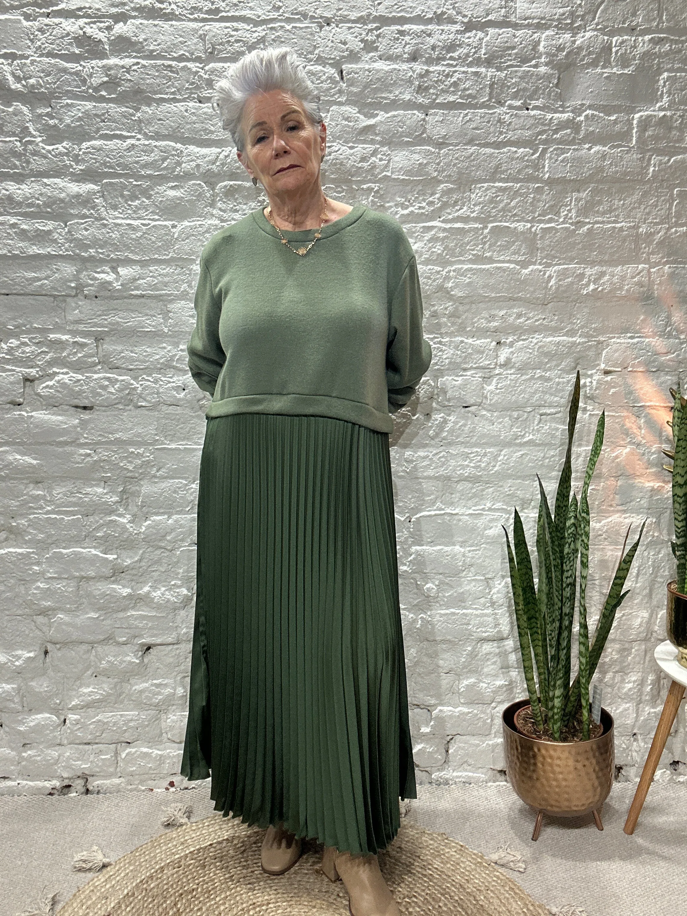 The Amy Jumper Plain Dress Knitted Top Part with Pleated Skirt