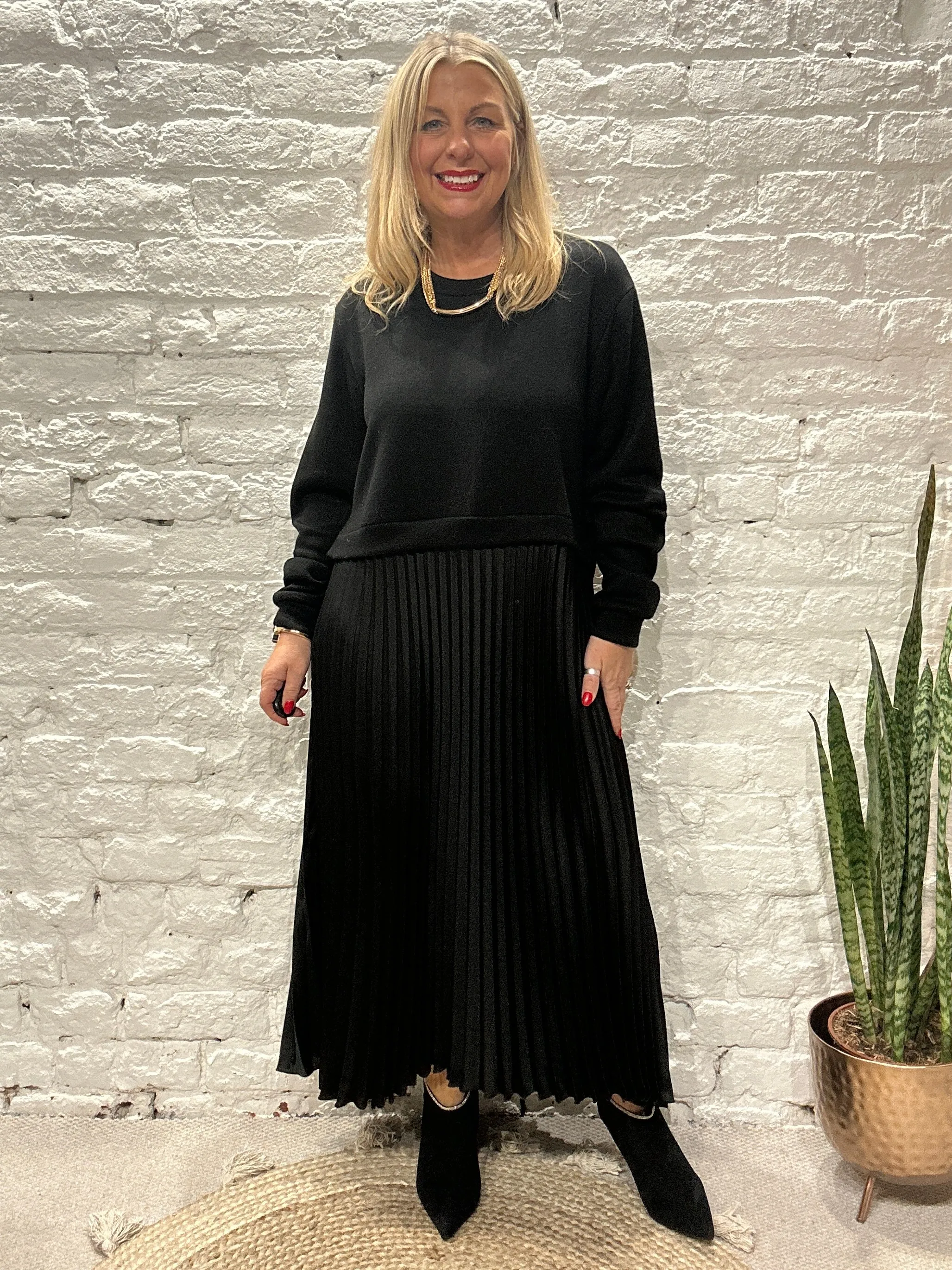 The Amy Jumper Plain Dress Knitted Top Part with Pleated Skirt
