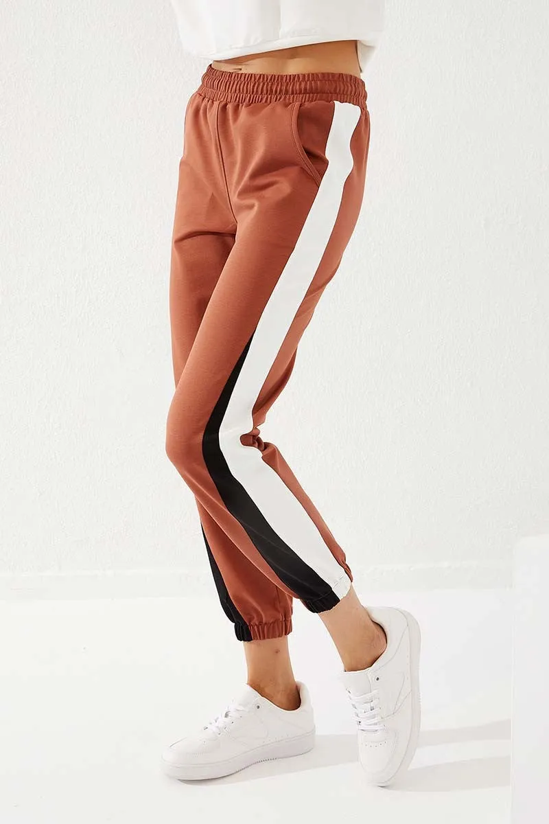 TMY Cinnamon Two Color Striped Comfortable Fit Elastic Cuff Women's Sweatpants - 94582 - Buchholz in der Nordheide
