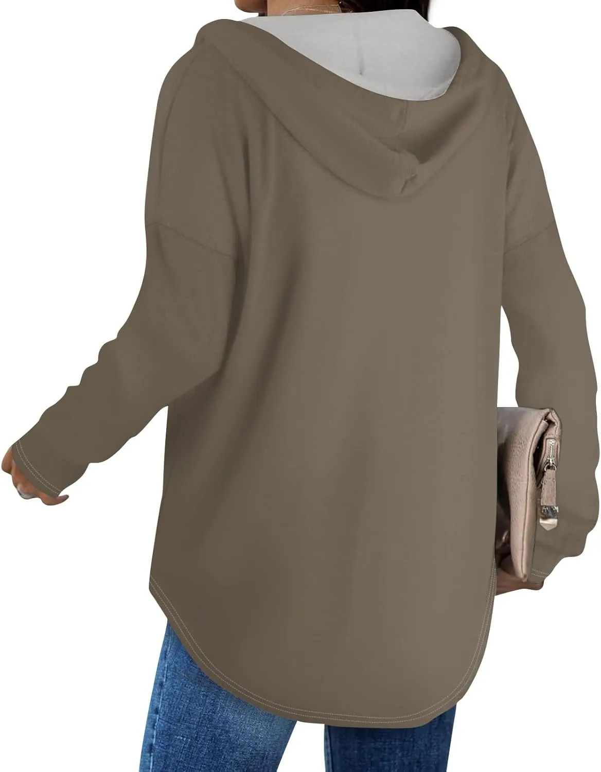 Trendy Hoodie for Women 2024 V Neck Sweatshirt Oversized Long Sleeve Pullover Outfit Drawstring Casual Outwear