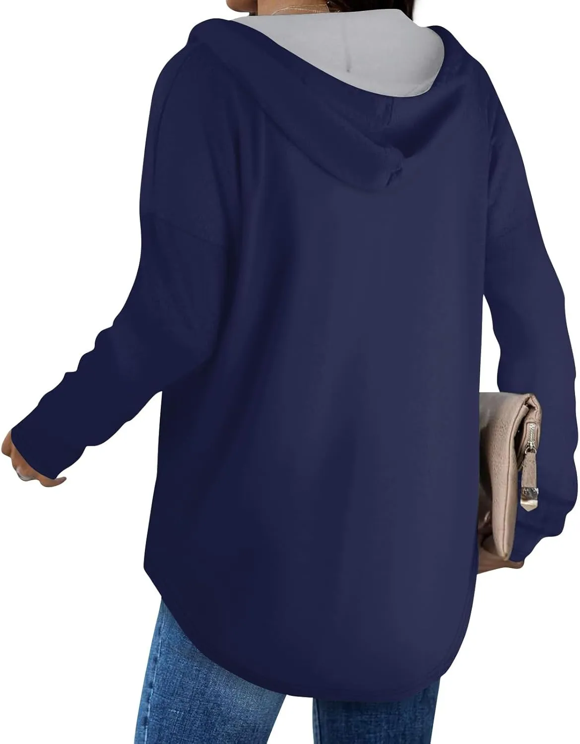 Trendy Hoodie for Women 2024 V Neck Sweatshirt Oversized Long Sleeve Pullover Outfit Drawstring Casual Outwear