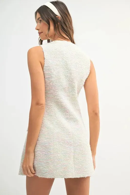 Tweed Sleeveless Button Down Mini Dress
