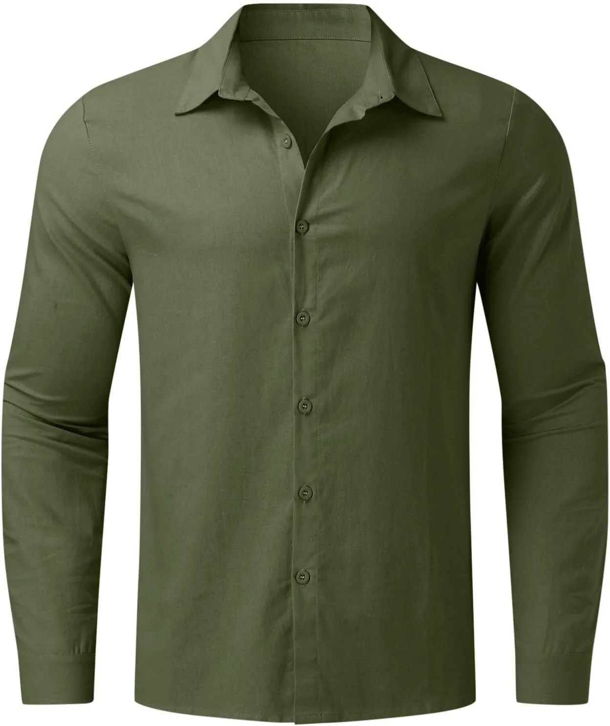 Vickyleb Button Down Linen Dress Shirts for Men Casual Long Sleeve Solid Color Regular Fit Cotton Beach Summer Shirts