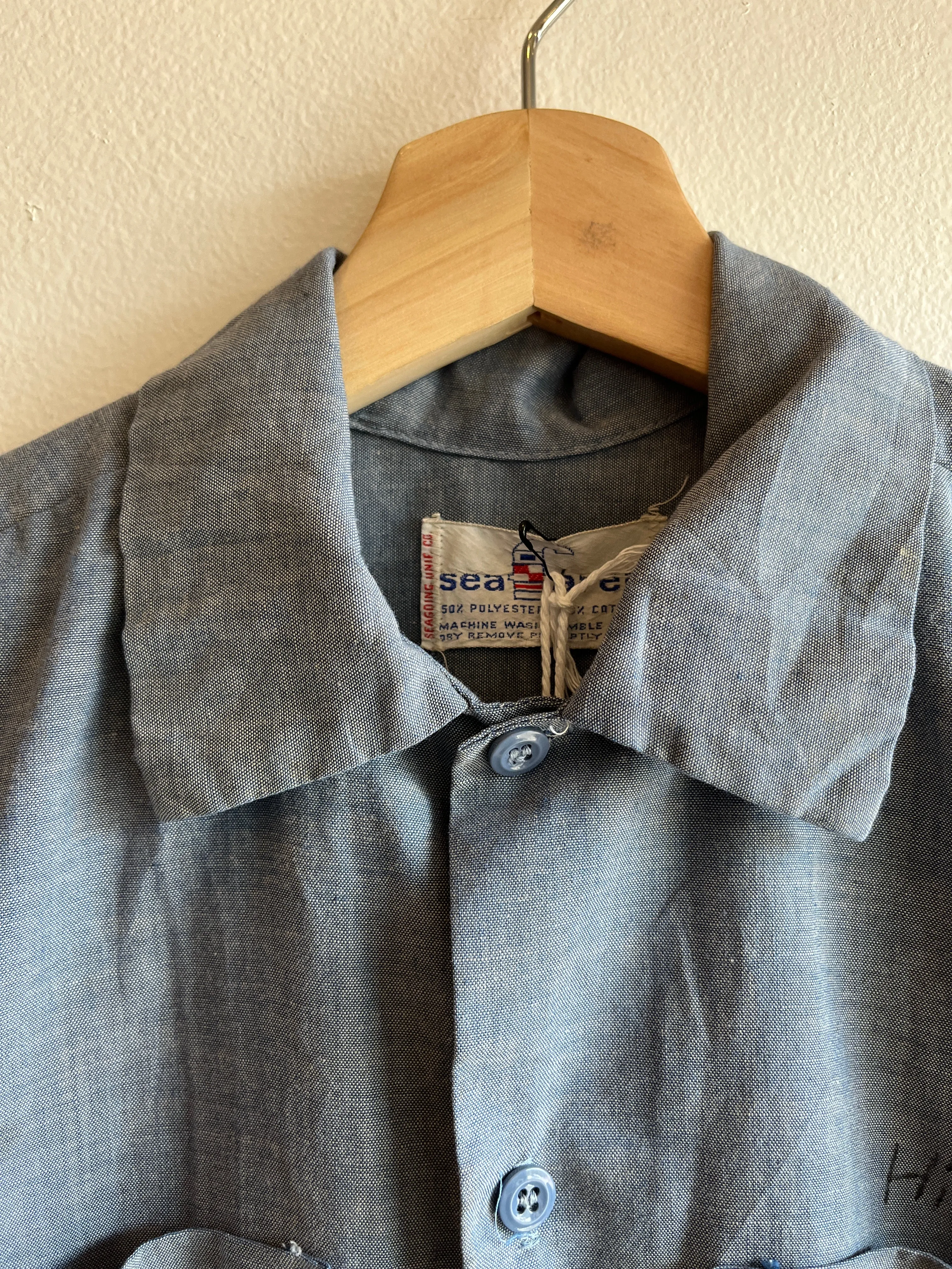 Vintage 1960s Short Sleeve USN Chambray Button Up Shirt