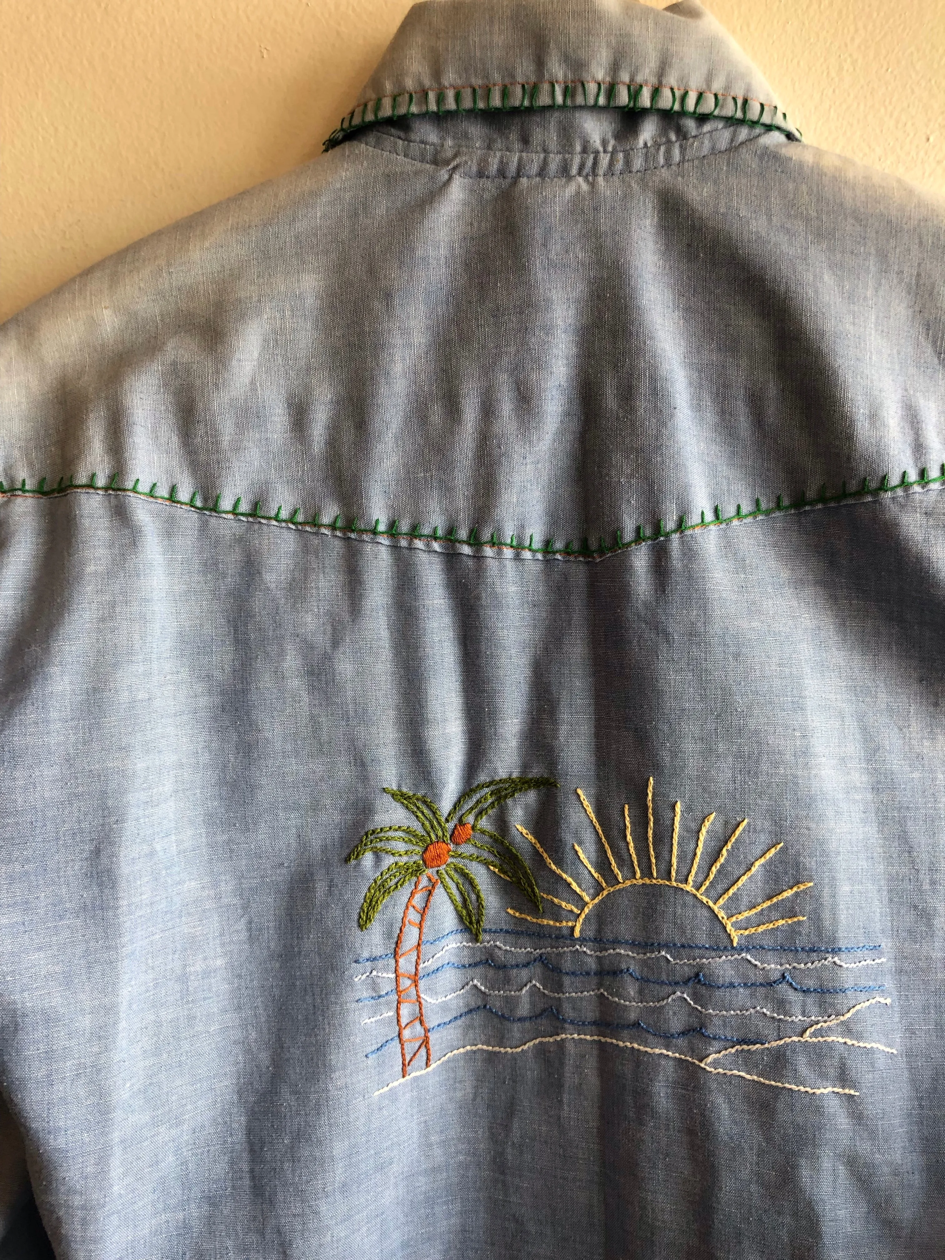 Vintage 1970s Embroidered Chambray Button-Up Shirt