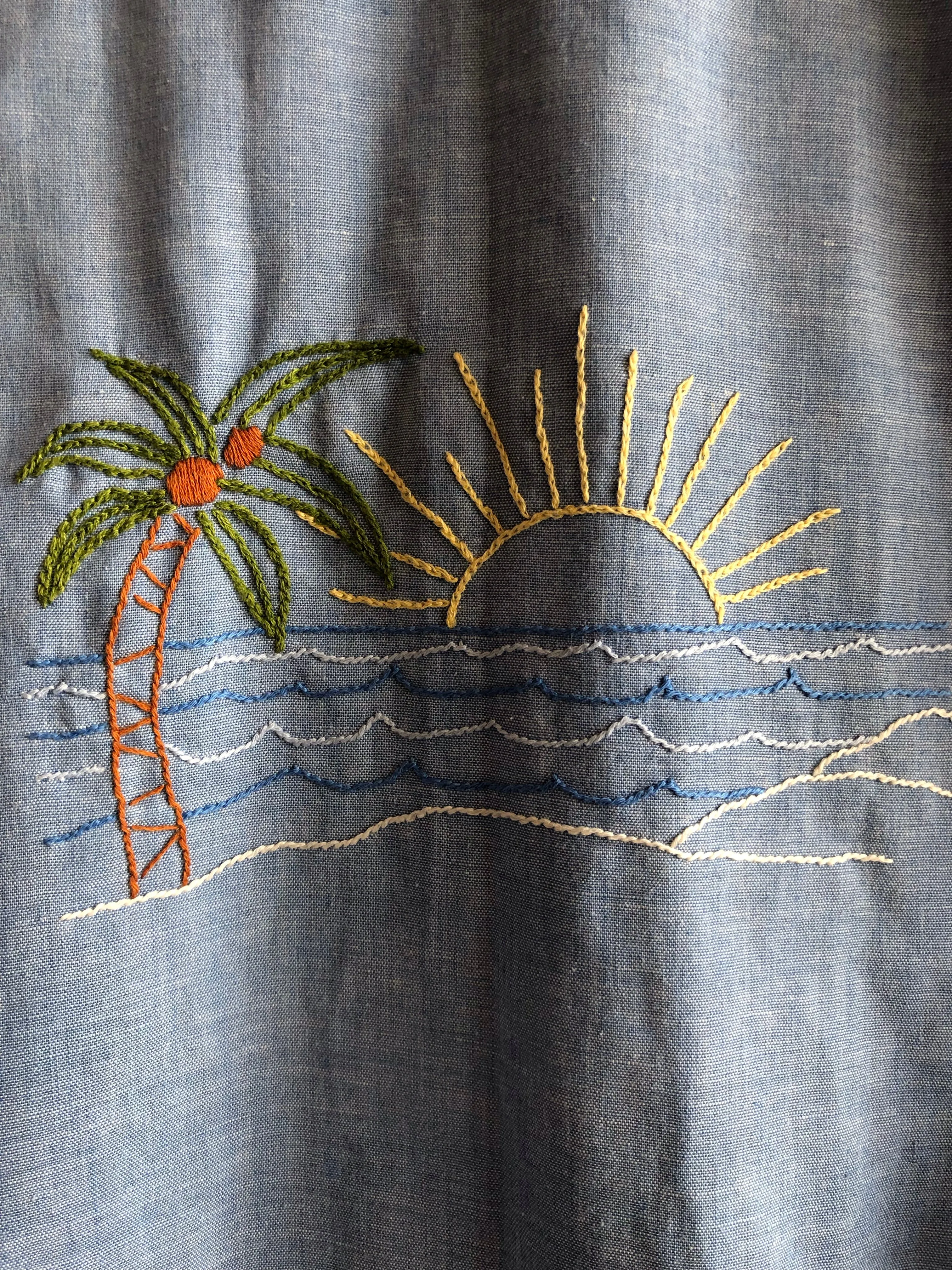 Vintage 1970s Embroidered Chambray Button-Up Shirt