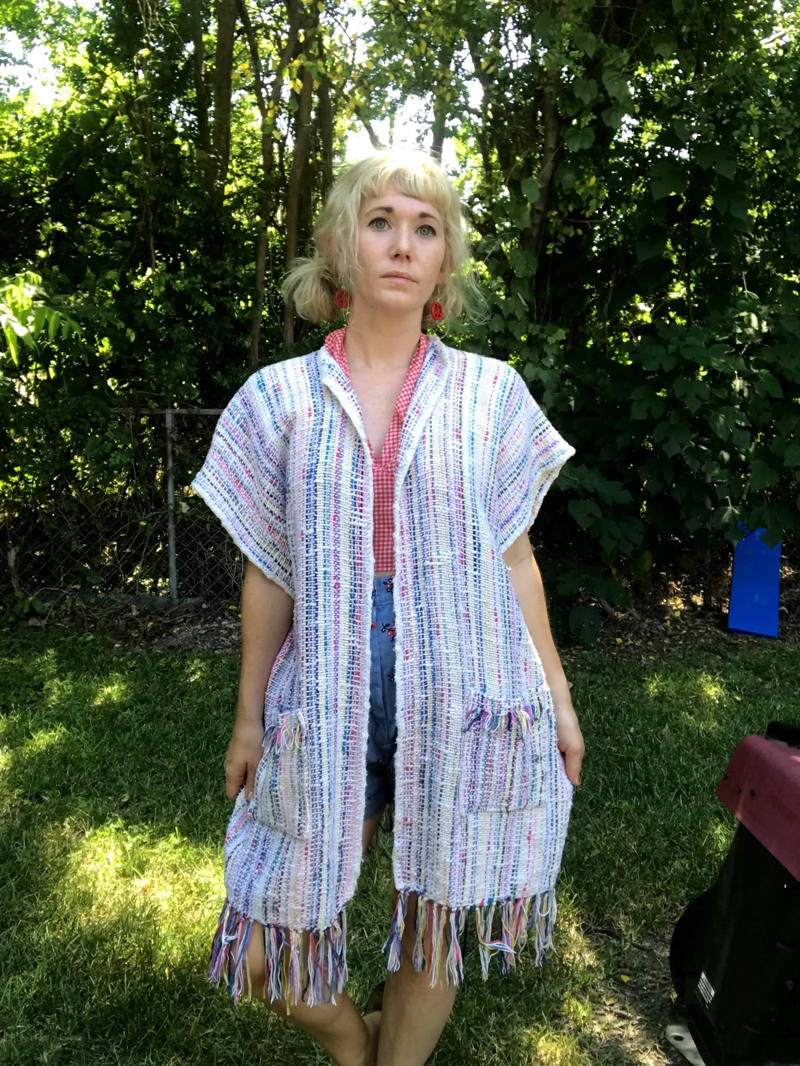 Vintage 70s | Boho Hippie Hand Woven Gypsy Festival Fringe Vest Cape | Free Size