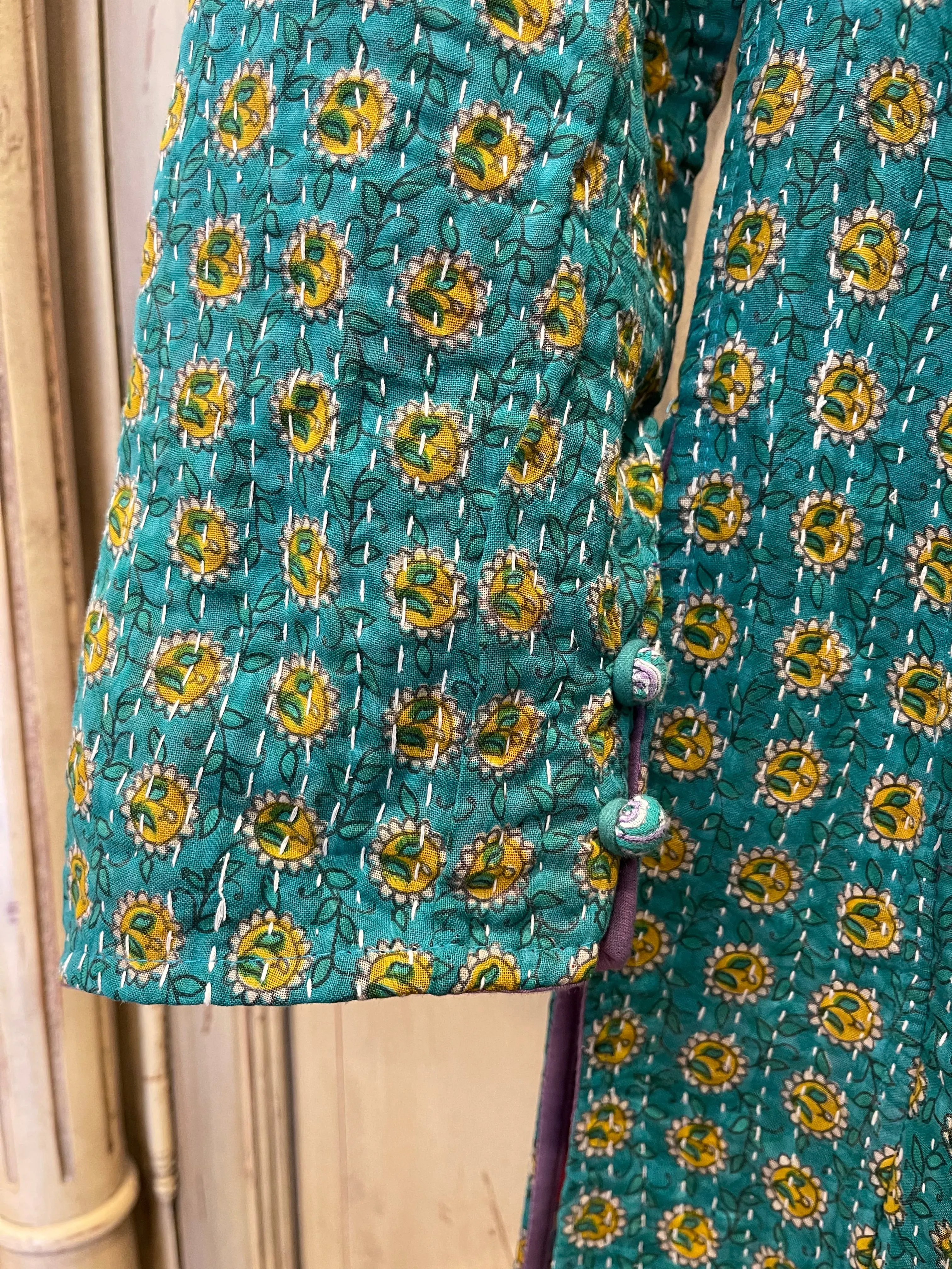 Vintage Kantha Jacket - Emerald Floral