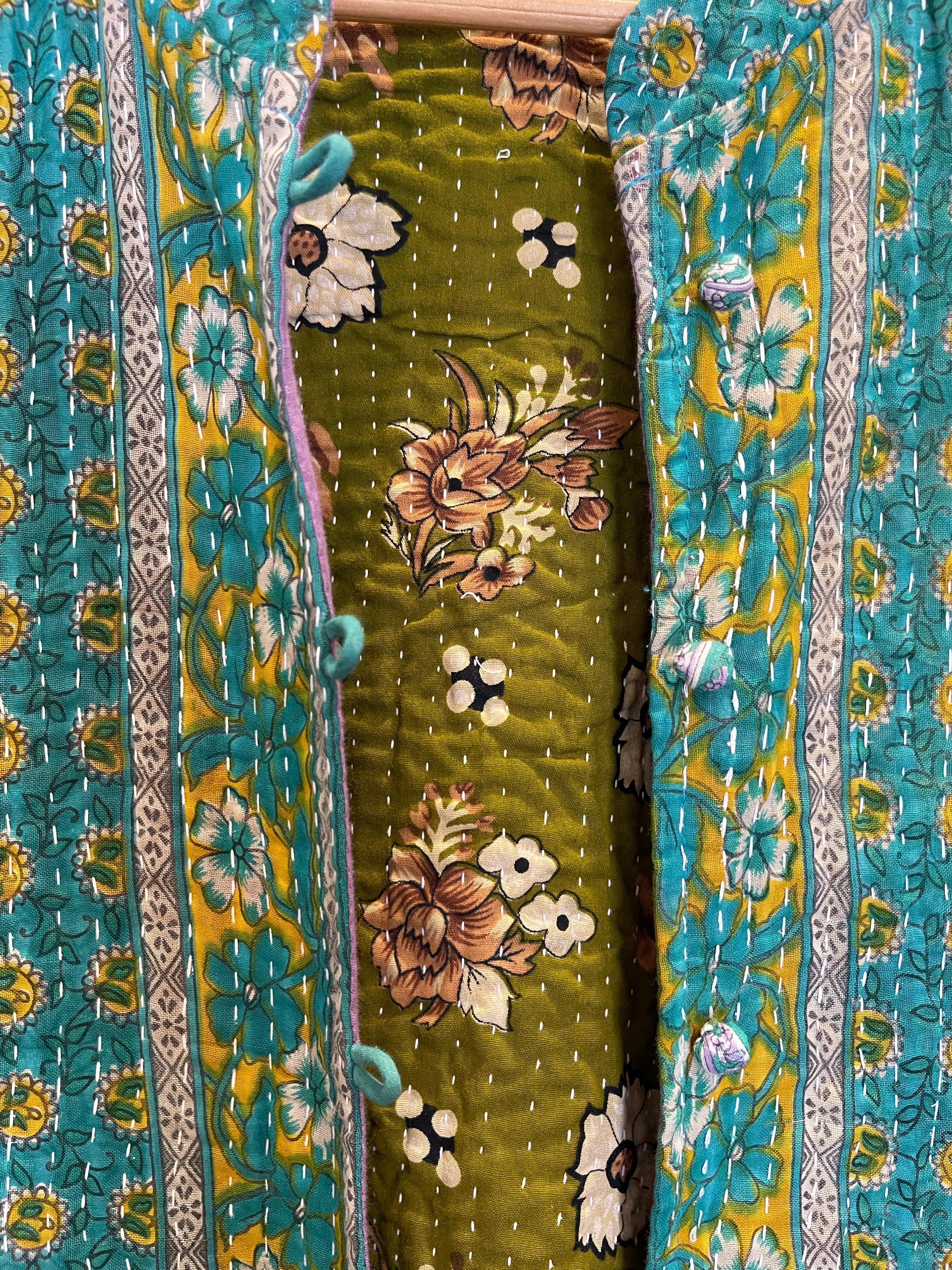 Vintage Kantha Jacket - Emerald Floral