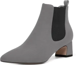 WAYDERNS Womens Suede Solid Dress Pointed Toe Bungee Evening Chunky Low Heel Ankle High Boots 2 Inch