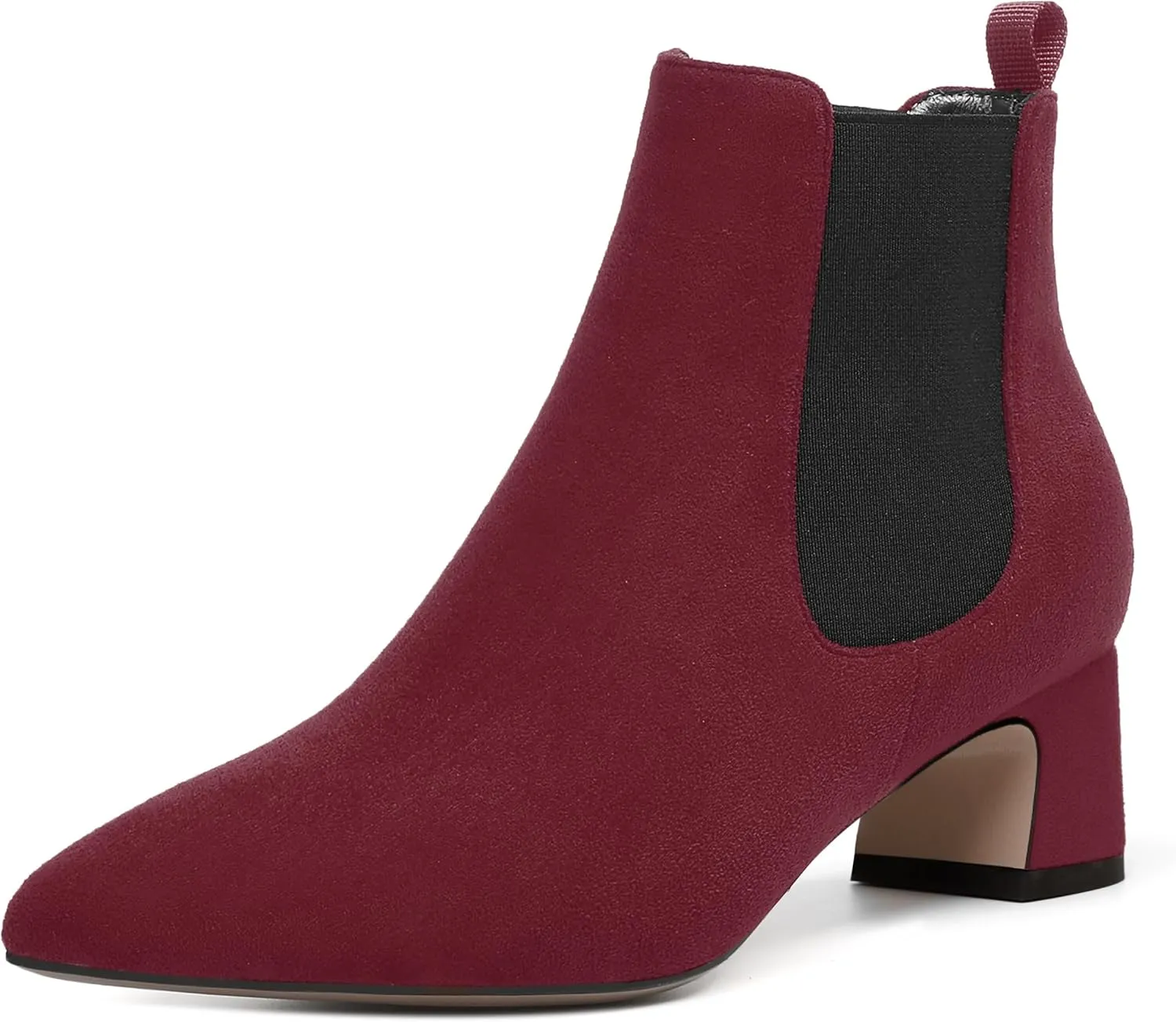 WAYDERNS Womens Suede Solid Dress Pointed Toe Bungee Evening Chunky Low Heel Ankle High Boots 2 Inch