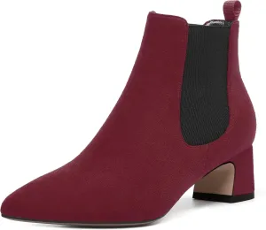 WAYDERNS Womens Suede Solid Dress Pointed Toe Bungee Evening Chunky Low Heel Ankle High Boots 2 Inch