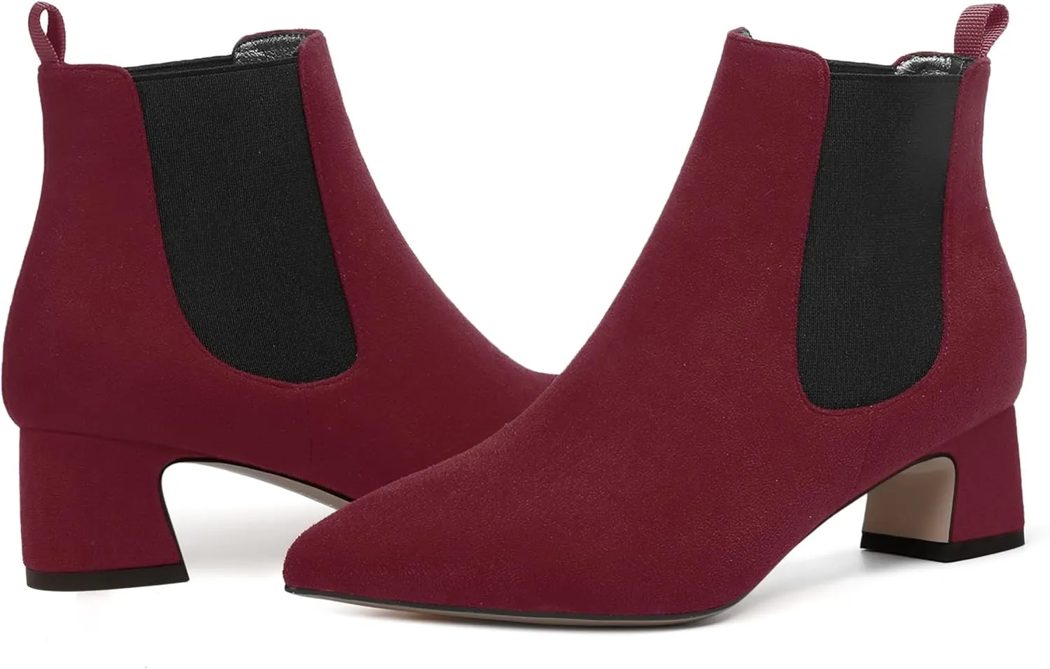 WAYDERNS Womens Suede Solid Dress Pointed Toe Bungee Evening Chunky Low Heel Ankle High Boots 2 Inch