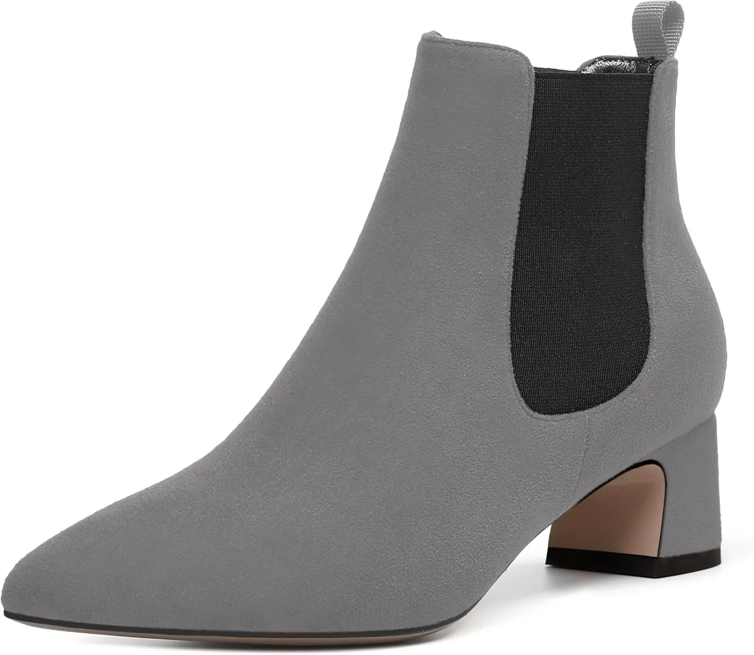 WAYDERNS Womens Suede Solid Dress Pointed Toe Bungee Evening Chunky Low Heel Ankle High Boots 2 Inch