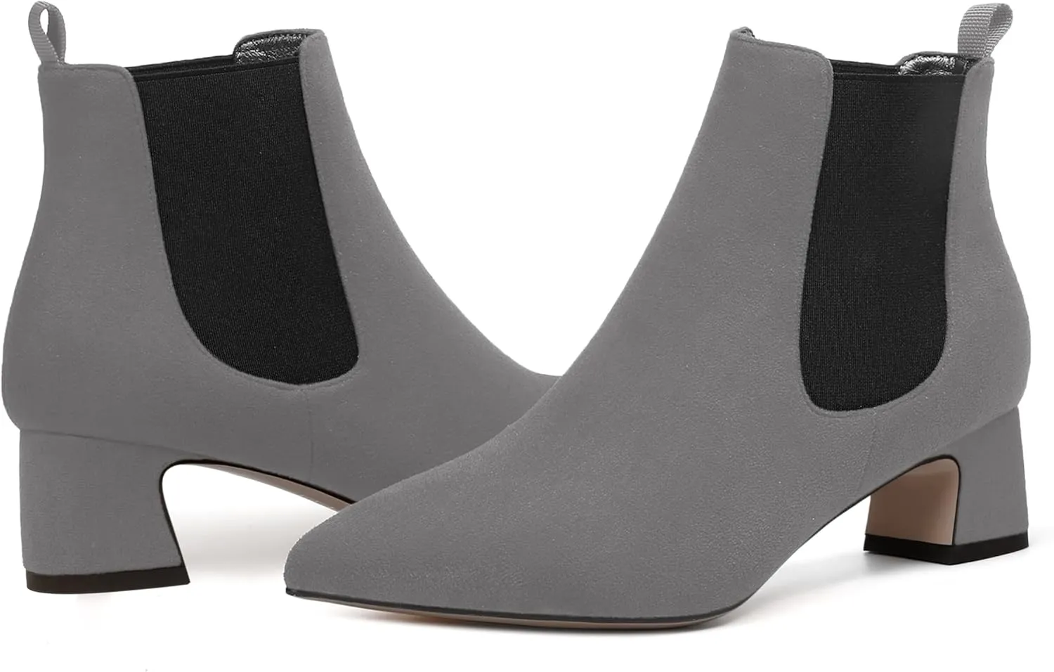 WAYDERNS Womens Suede Solid Dress Pointed Toe Bungee Evening Chunky Low Heel Ankle High Boots 2 Inch