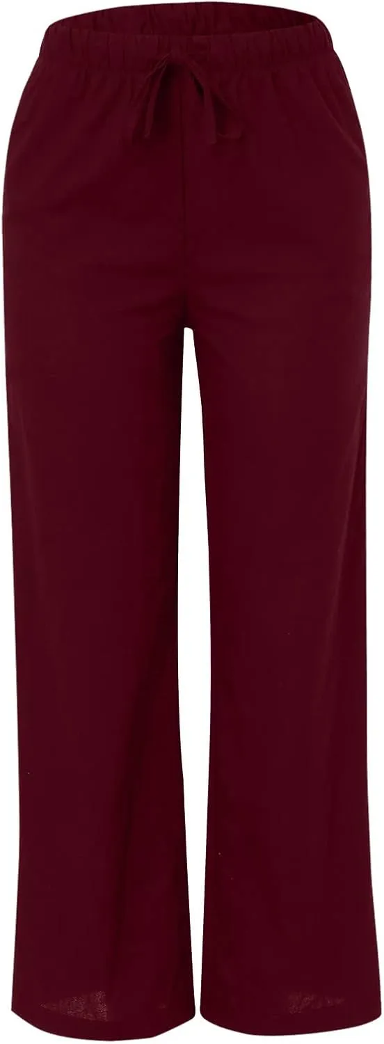 Wide Leg Linen Pants for Women Summer Flowy High Waisted Beach Palazzo Trousers Elastic Waist Casual Flowy Pants