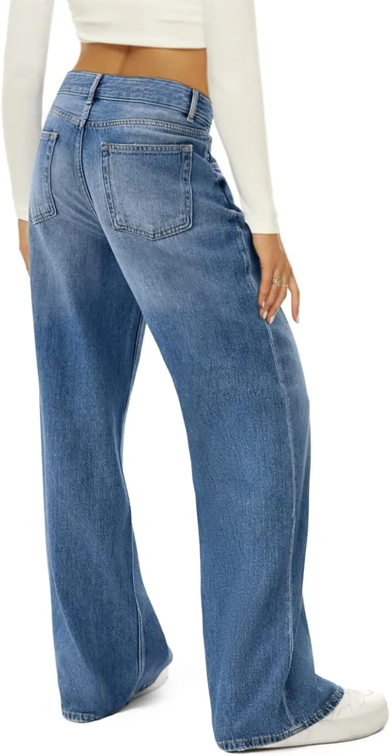 Women Y2k Baggy Jeans Wide Straight Leg High Waist Denim Pants Vintage Harajuku Loose Casual Trousers Streetwear