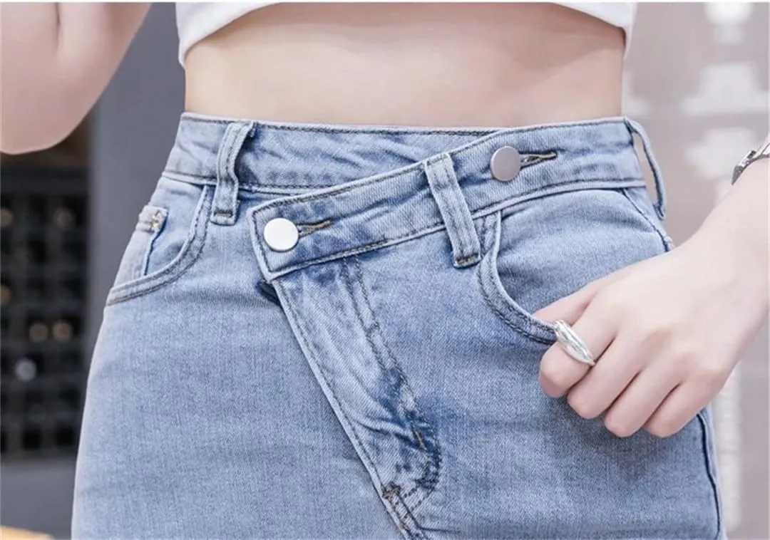 Women's Jeans Skirts with Slit Denim Skirt Midi Patchwork Clothing Summer Aesthetic Skirt
