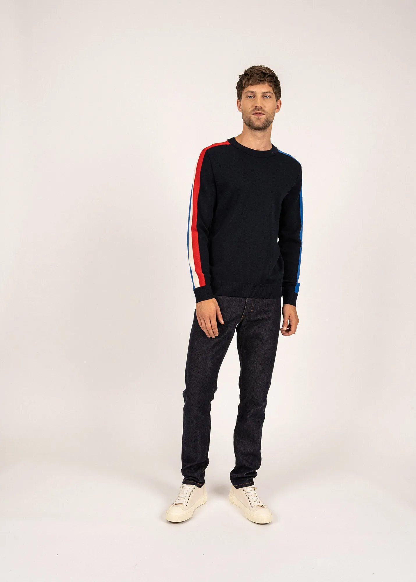 Wool raglan sleeve jumper - SAINT JAMES x Elyse (NAVY/GITANE/ECUME/TULIPE)