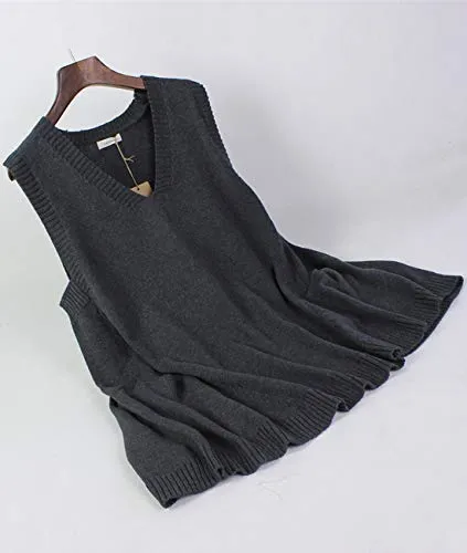 YESNO Women Loose Swing Chunky Cotton Sweater Vests Oversized Knit Pullovers Tops with Cute Drop Pockets M WM9 Gray