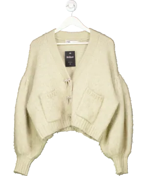 ZARA Beige Dimante Bow Button Cardigan UK M