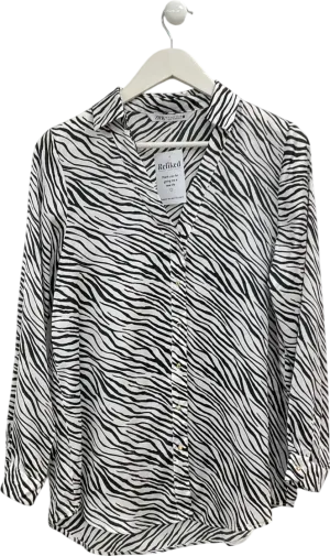 ZARA White Zebra Print Button Up Blouse UK S