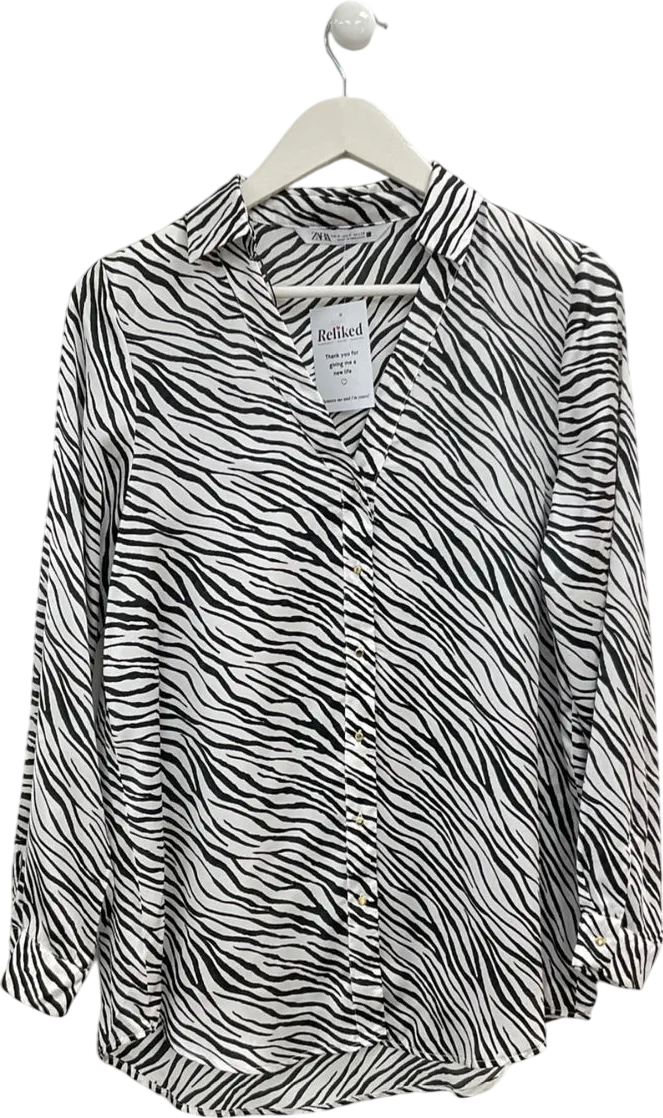 ZARA White Zebra Print Button Up Blouse UK S